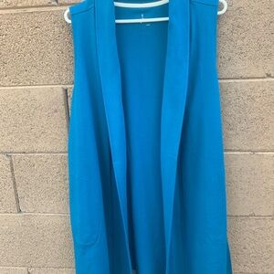 Isaac Mizrahi Aqua/Blue Sleeveless Open Front Cardigan Size 1X Two Pockets